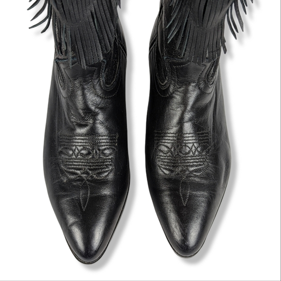 LAREDO Black Fringe Cowgirl Boots: Sz 4 - Picture 2 of 10